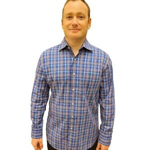 Peter millar L long sleeve button up colorful pink blue mens plaid preppy EUC